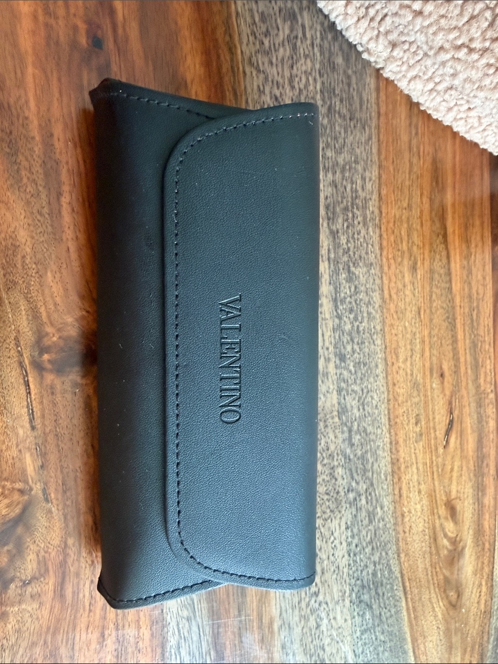 Valentino Black Leather Sunglass Case with Embossed Logo